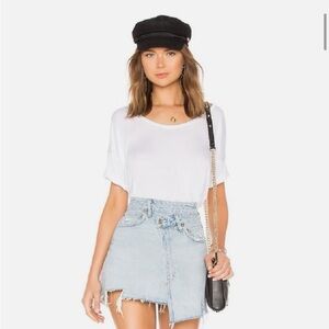 AGOLDE Criss Cross Light Wash Denim Mini Skirt
